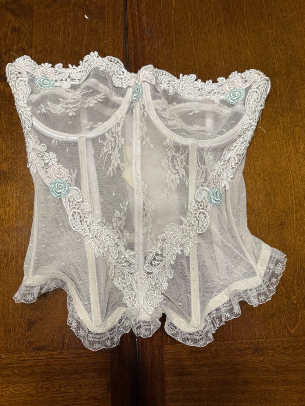 Victoria Secrets vintage beautiful boned corset bustier lace floral shear 36 B